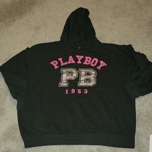 PLAYBOY Black Hoodie with Pink and Gray Accents